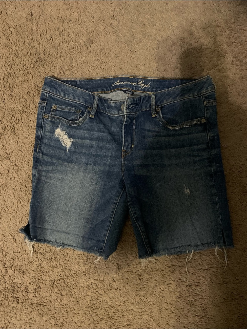 American Eagle Outfitters Dark Blue Distressed Cutoff Denim Shorts
